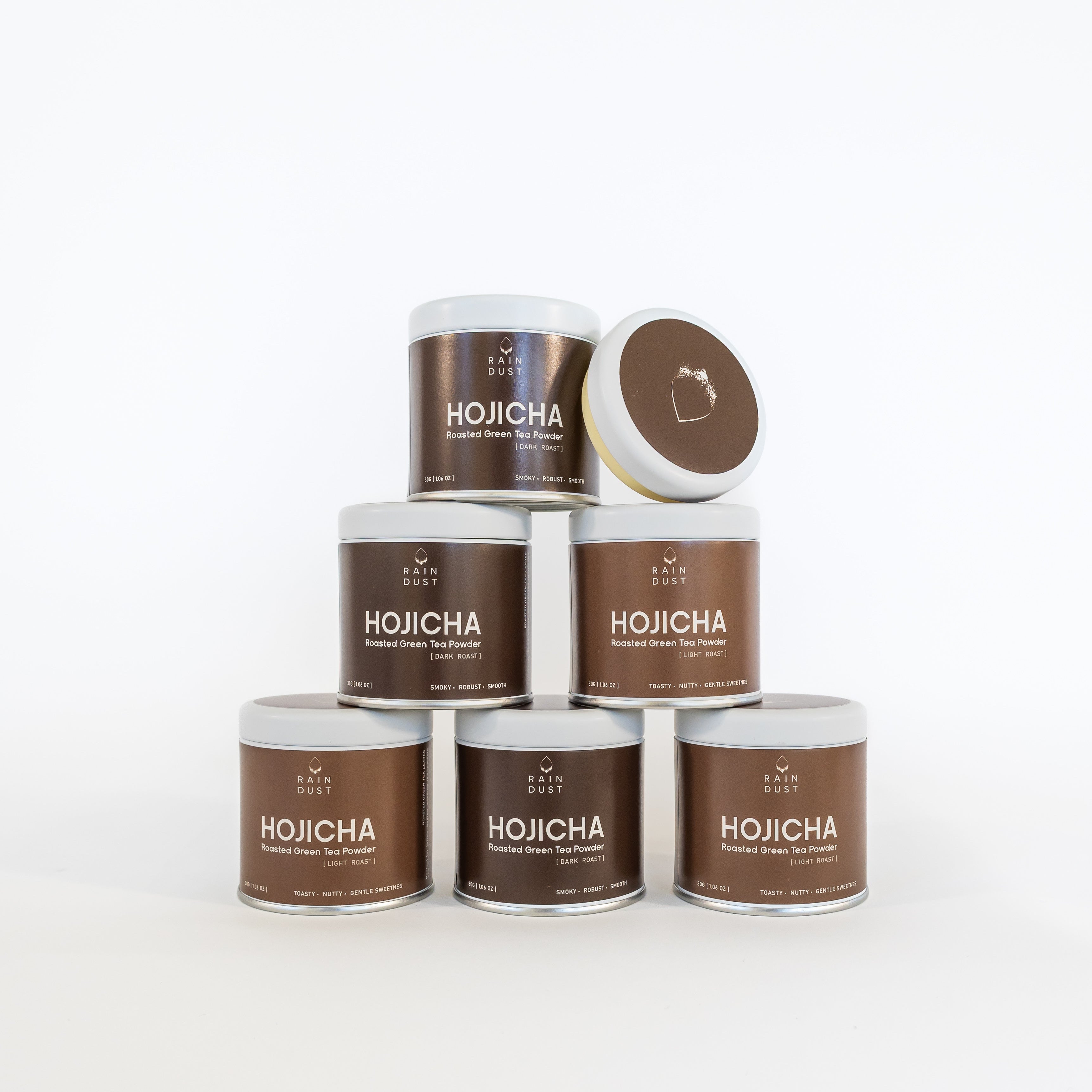 Roasted hojicha green tea powder with toasted nutty aroma and caramel-like sweetness, smooth Japanese tea for lattes and calming rituals